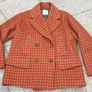 Eleventy Orange Houndstooth double breasted wool coat